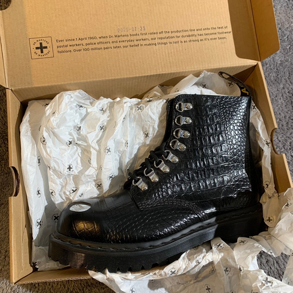 Dr Martens 1460 Pascal Steel Toe Black Analine Croc Emboss Boots 42624001 Mens 8
